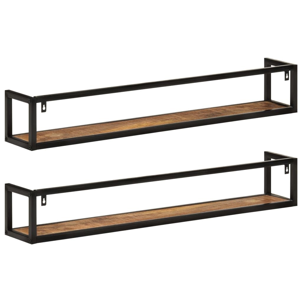 Homgoday Estantes de Pared 2 uds Madera Maciza Mango Hierro 110x17x17 cm Estantería de Pared Colgante Flotante Almacenamiento Espacio Decoración Artículos Diarios en Familia Madera de Mango Rugosa