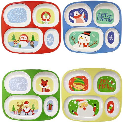 4E's Novelty Christmas Dinnerware Divided Plates For Kids (Set of 4) Melamine Plastic BPA Free Sectional Holiday Dinner Plates, Christmas Dishes for Toddlers 4E's Novelty Christmas Dinnerware Divided Plates For Kids (Set of 4) Melamine Plastic BPA Free Sectional Holiday Dinner Plates, Christmas Dishes for Toddlers