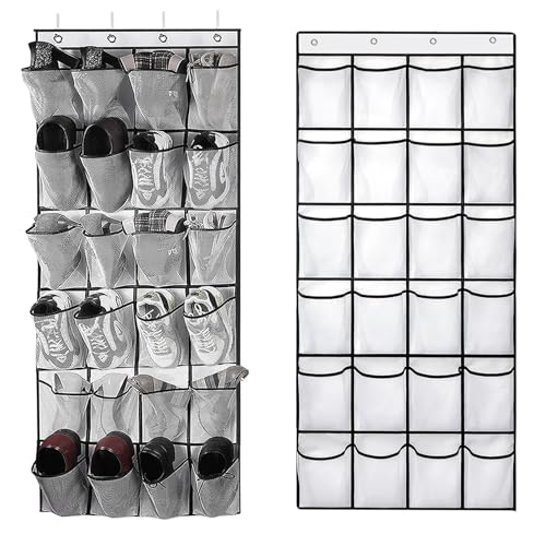 Yunyige Range Chaussures Suspendu,Rangement Chaussure Porte,24 Poches Porte Chaussures Suspendu,Over The Door Storages,Range Chaussure Gain de Place (Blanc)