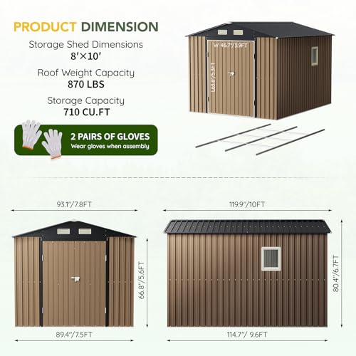 Image of Breezz 10X8FT Outdoor Steel Storage Shed with Clear Window, Lockable Doors, Frame Floor,Weather-Resistant Metal Tool Shed for Garden, Backyard, Patio, and Utility Storage Brown
