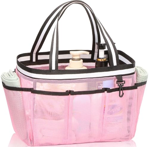 fiezkaa Sac de douche portable XL en maille pour dortoir, camping, voyage, gym (rose)