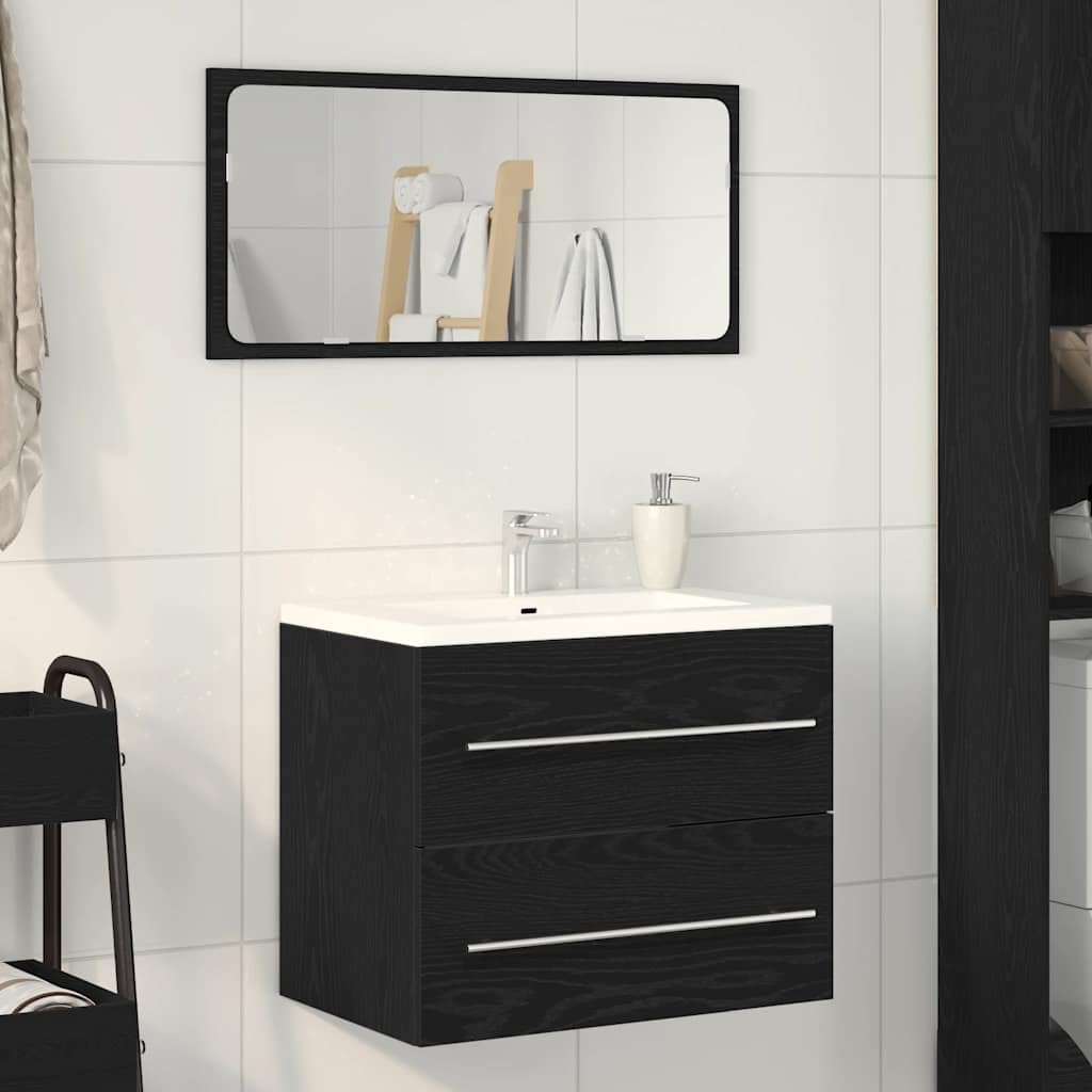 Meuble de lavabo noir aspect chêne 60 x 38,5 x 48 cm