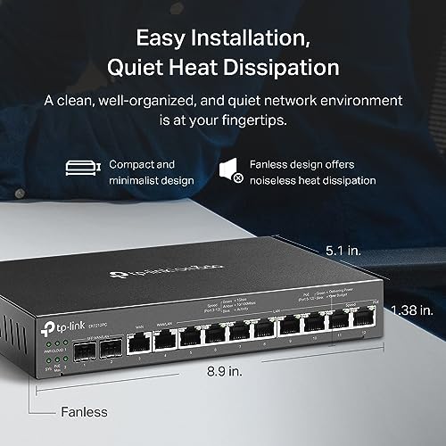 Image of TP-Link ER7212PC | Omada Router, PoE Switch & Controller 3-in-1 Gigabit VPN Router | Up to 4 WAN | 8 PoE+ LAN Port @ 110W | Fanless | Easy Installation | Load Balance | Limited Lifetime Protection
