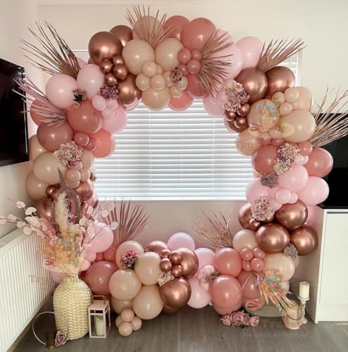 Image of Rose Gold Pink Birthday Decorations 104Pc Party Kit with Balloons, Happy Birthday Banner (Card) & White Accents for Girls Birthday Party Supplies (Pink Rose Gold)