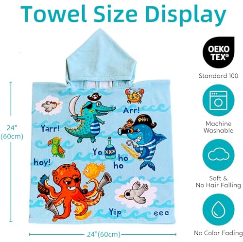 Image of Kids' Towels with Hood for Bath Beach Pool Toddler Boy and Girl Swim Poncho Cover-ups Swimwear with Bag, Pirate
