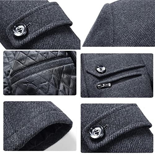 YOUTHUP Winterjas voor heren, middellang, dikke wollen trenchcoat, gewatteerde voering, normale pasvorm, militaire jekker - Image 7