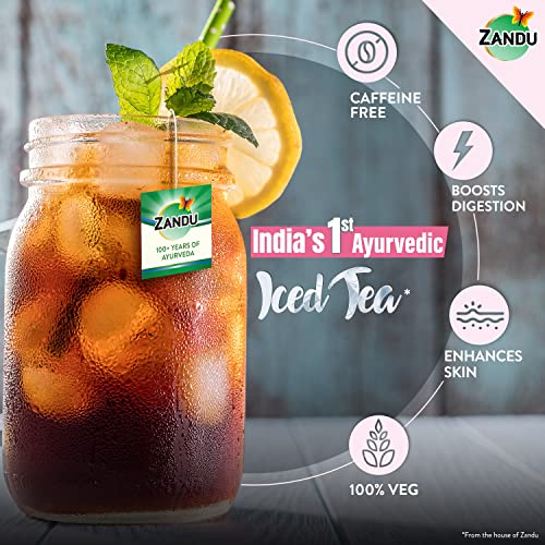 Image of Zandu Calming & Refreshing Herbal Infusion: 1st Ayurvedic Iced Herbal Tea With Taste & Health Benefits | Reduces Fatigue, Improves Skin Health & Promotes Digestion (25 Tea bags)