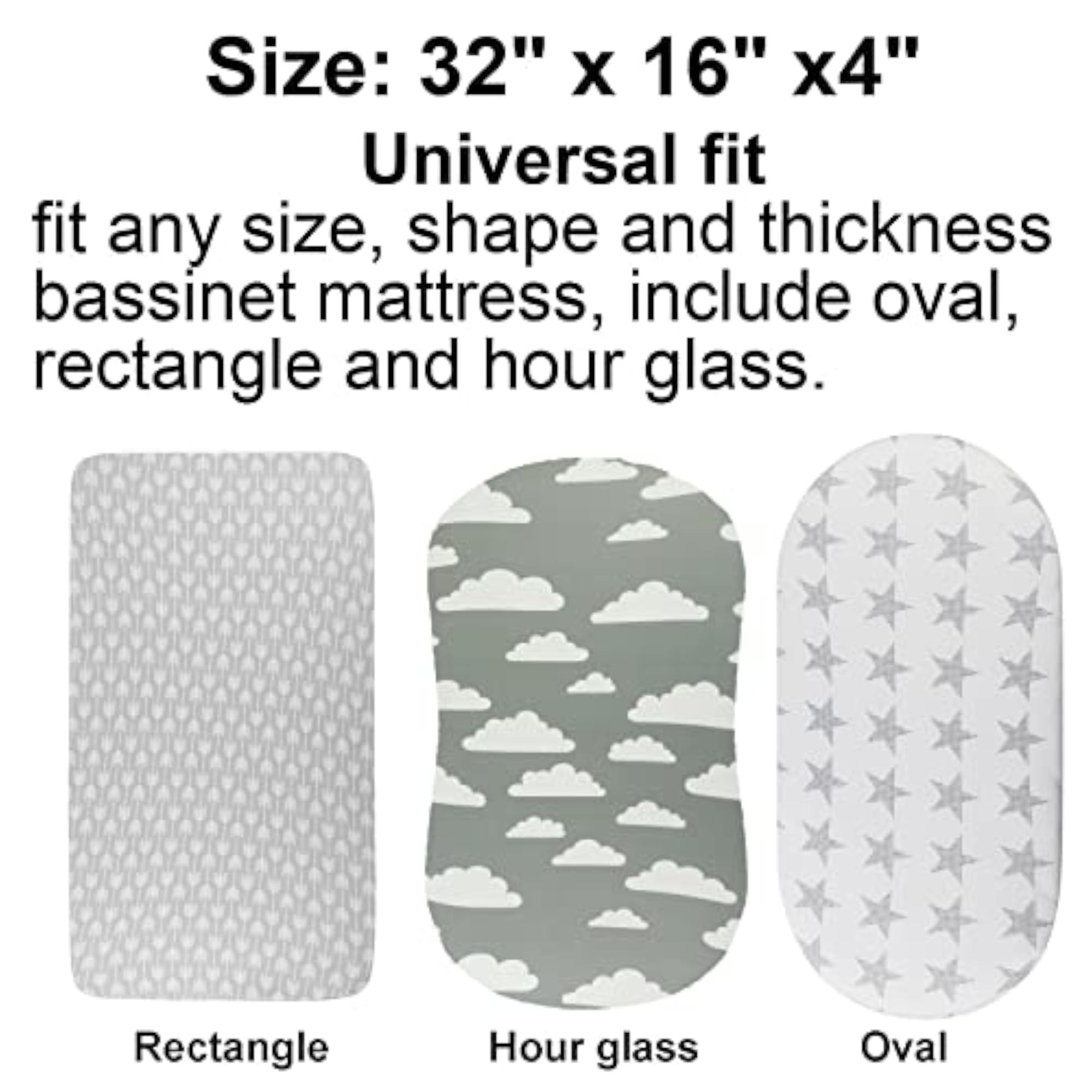 Bassinet Fitted Sheets 4 Pack, Unisex Baby Essentials