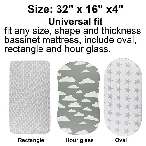 Image of Onacosht Bassinet Sheets for Baby Boy and Girl, Stretchy Breathable Fitted Sheet Universal for Bassinet Cradle Hourglass Oval Rectangle Pad /Mattress, 4 Pack Stripe Star Cloud and Arrow Printing