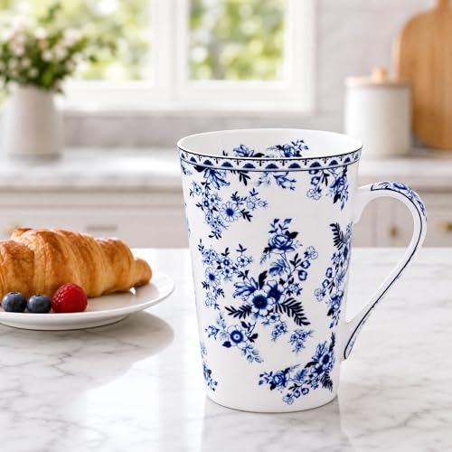 Taza alta de porcelana fina con diseño floral 14 oz miniatura 5