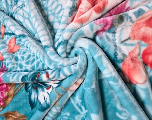 Image of Signature Exclusive Chanakya Supersoft Luxury Heavy Winter Double Ply Double Bed Mink Blanket - 4.5 kg | 100% Polyester | 2.10 m x 2.40 m | Royal Luxe Comfort for Extreme Cold (Ocean Petals)