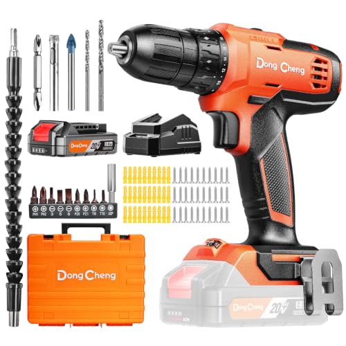 Image of DongCheng 20V Cordless Drilling Machine, 40Nm Torque, 350W Copper Motor, 18+1 Settings, 2-Speed 0-1500 RPM, 2.0Ah Battery and Charger, 16Pcs Drill Accessories for Professional & Home Use