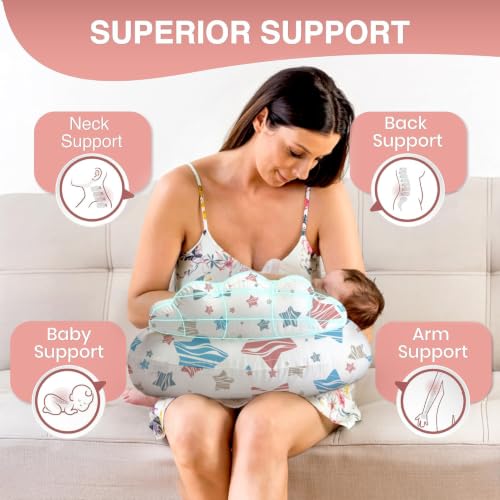 Image of PILLANI Nursing Pillow for Breastfeeding & Bottle Feeding, Original Breast Feeding Pillow for Mom & Baby, Removable Cotton Cover, Adjustable Waist Strap, Baby Girl Boy Essentials Must Haves