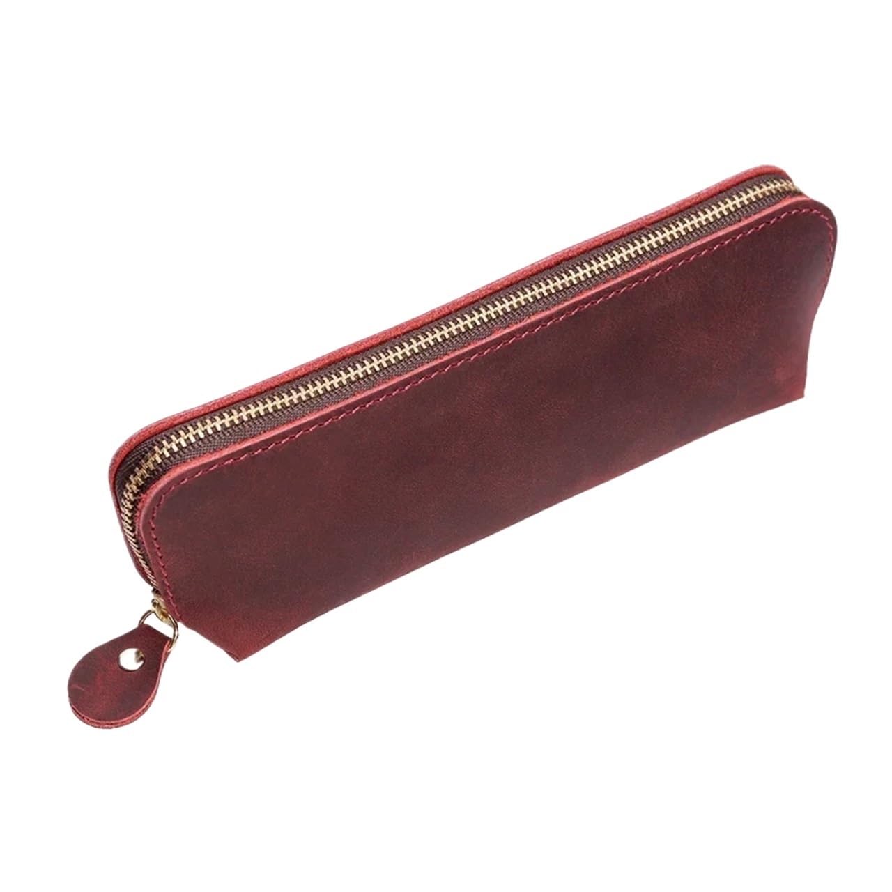 Estuche Bolsa con Cierre de Cuero for lápices, Bolsa de Almacenamiento for bolígrafos, Productos estacionarios Escolares creativos Hechos a Mano, 2 uds.(Red)