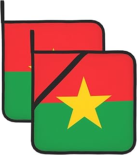 Flag of Burkina Faso Pattern Square Insulated Pot Mat 2 Pieces Featuring a Convenient Side Hanging Rope for Easy Storage