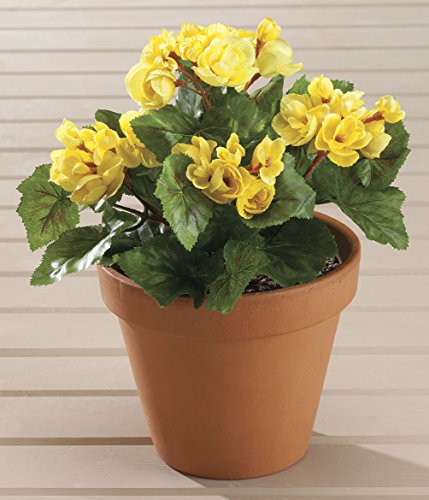 OakRidge Silk Begonia Bush – Artificial Flowers Outdoor Décor – Yellow, 10” Long