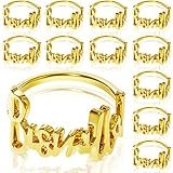 Gerrii 12 Pcs Eid Napkin Rings Bismillah Letter Metal Napkin Ring Set Bismillah Table Decoration Alphabet Napkin Buckles Holder for Islamic Ramadan Holiday Wedding Party (Gold)