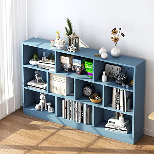Image of IOTXY Open Shelf Low Bookcase - Wooden 3-Tier Cube Bookshelf, Bright Blue
