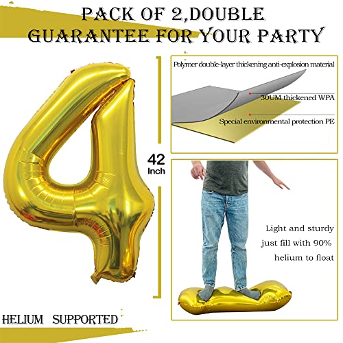 Goer 2 Pcs 42 Inch Gold Foil Balloons Number 4,Huge Number Balloons For 4Th 44Th Birthday Party Supplies Anniversary Decorations #TOP1