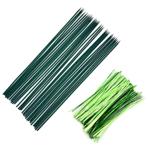 JZK 30PCS 40cm long green plant support sticks and twist ties, bamboo plant support stakes