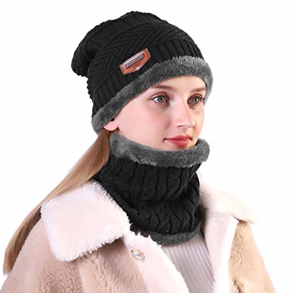 digital shopee Soft Unisex Woolen Beanie Cap Plus Muffler Scarf Set for Men Women Girl Boy - Warm, Snow Proof-picture-40