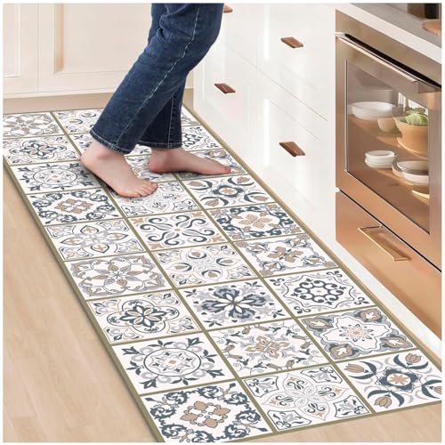 Alfombras Vinilicas para el Hogar 180 x 60 - Alfombra Vinilica Cocina Resistente y Antitropiezos - Alfombra Cocina Lavable Antideslizante para Interior/Exterior - Alfombras de Vinilo Esponjosas