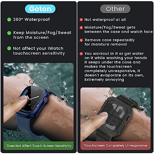 Image of 3 in 1 Goton Waterproof Hard Case for Apple Watch Screen Protector 44mm, 360 Slim Full Protective Tempered Glass Face Cover + Back Hard PC Bumper for iWatch SE 3 /SE 2 /SE, Series 6 /5 /4, 44mm Blue