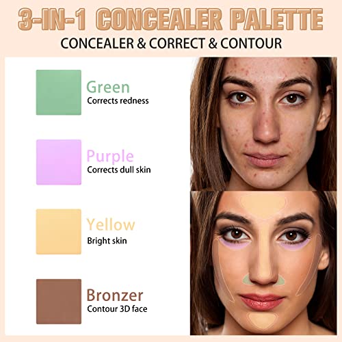 Face Color Corrector Palette, 8 Colors Correcting Contour Cream Makeup Palette, Green Peach Red Yellow Concealer Facial Camouflage Contouring Pallet For Redness Dark Circles (01) #TOP2