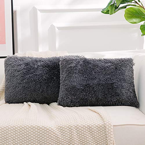 Image of Lumbar Pillow Covers for Couch Faux Fur Decorative Pillows 12x20 Inch