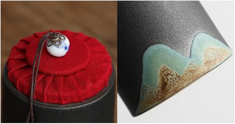 SONGCHAO Sugar Jar Portable Ceramic Sealed Jar Small Hand-Painted Red and White Longjing Tea Can Tea Canister(B)