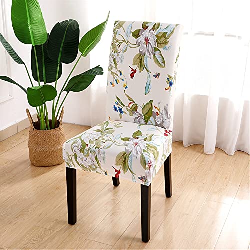 Highdi Fundas de Sillas de Comedor Ajustables Elasticas, Respaldo Alto, Cubierta de Silla Estampado Moderna para Hogar, Funda Sillas Comedor Lavable Extraíble (Flores Primavera,4 Piezas)