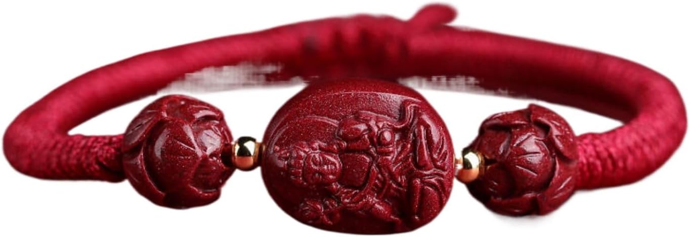 Fangool WW-09L484 2024龙年本命年红绳莲花手链男女款 Cinnabar Beads Bracelets Jewelry for Good Luck Men Women Amulet Jewelies 朱砂生肖本命佛编织手绳女