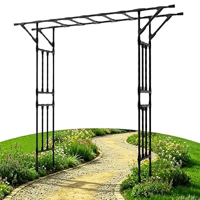 Trellume Garden Arch Trellis - 78.7" L×85.4" H Flat Top Garden Arch, Sturdy and Rustproof Garden Arch Trellis for Climbing Plants Outdoor, Arbor Trellis for Backyard, Patio, Lawn, Wedding(20MM Pipe)
