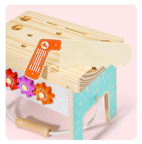 LENA INGROSSO Montessori Werkbank aus Holz – Lernspiel für Kinder mit bunten Werkzeugen und Zahnrädern