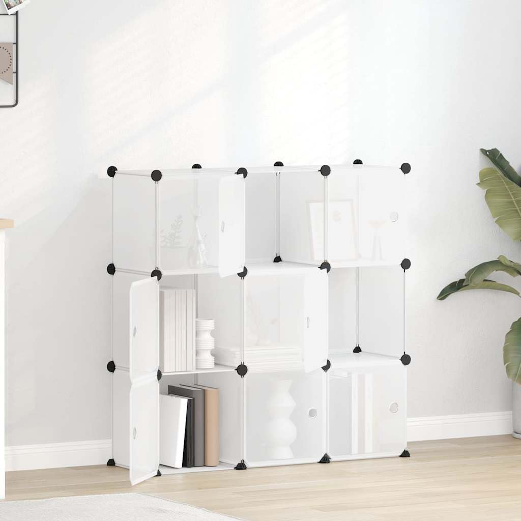 Organizador de cubos de almacenamiento con 9 cubos de polipropileno transparentes apilables, para ahorrar espacio, sistema de soporte estable para dormitorio, pasillo, oficina