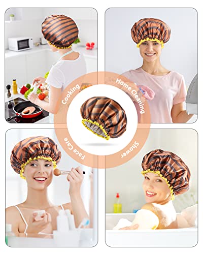 Large Shower Cap For Men And Women, Oversized Waterproof Shower Cap, Reusable, Washable, Golden Stripes Fashionable Shower Cap X-Large Pack Of 1 By Mikimini #TOP6