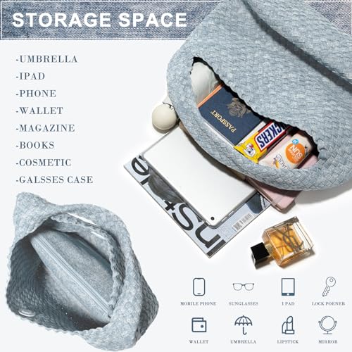 Image of Woven Bag Purses and Handbags Woven Vegan Leather Tote Shoulder Top-Handle Bag With Purses for Women
