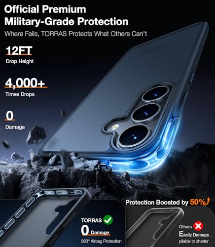 Image of TORRAS Guardian Shockproof for Samsung Galaxy S25 Plus Case, 12FT Military-Grade Protection, Slim Case for Samsung S25 Plus case, Matte Translucent Black, Thin, 6.7''