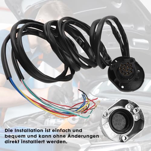 13-polige Anhängersteckdose mit 2m Kabel, Metallabdeckung Wasserdichte Anhängerkupplungssteckdose Kabelbaum 13 polig Steckdose Kabelbaum Fahrzeugleitung für Wohnwagen Wohnmobil LKW Anhänger Zubehör