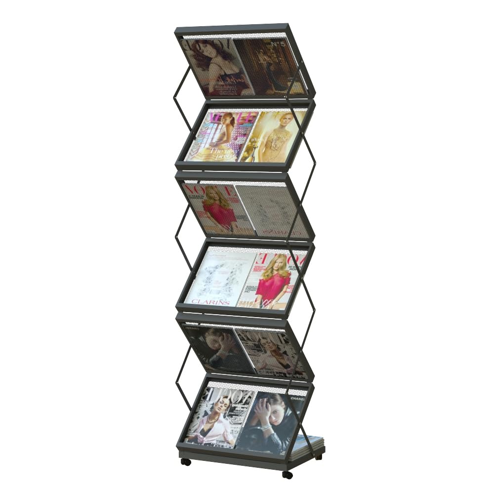 magazine rack,Double A4 width with 6 pockets magazine display stand,Double sided foldable trade showr literature rack