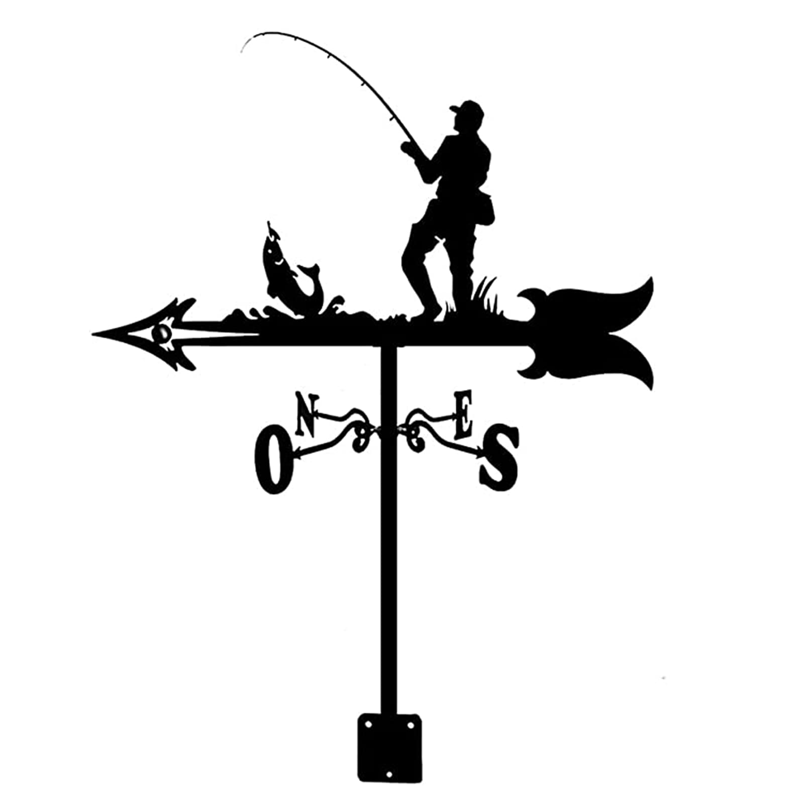 ZAANU Fishing Cast Iron Weather Vane Farmhouse Weathervane Roof Mount, With Anti Rust Coating Farm Scene Wind Direction Indicator for Outdoor Garden Roof Paddock Decoration (D)