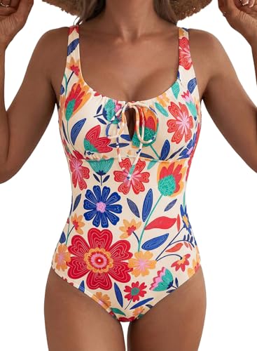 Image of Aleumdr Womens Textured One Piece Swimsuit Tummy Control Bathing Suit Tie Knot Cutout Swimwear