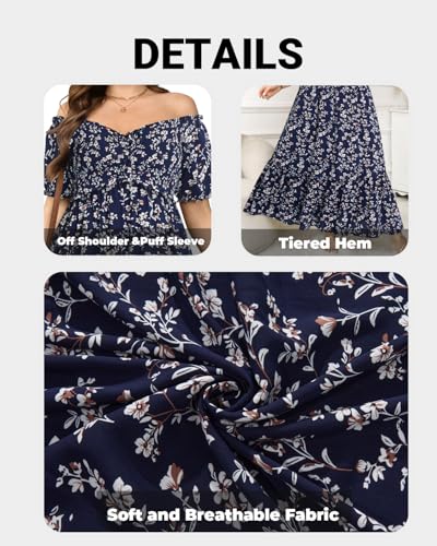 Image of Plus Size Sun Dresses Women - Summer Off the Shoulder Puff Sleeve A Line Boho Maxi Flow Long Dress 2025