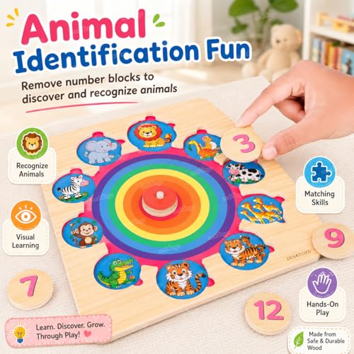 Image of Zest 4 Toyz Wooden Clock Toy for Kids Learning Counting Number Clock Shape Patterns Sorting Puzzle Educational Toys for Kids Montessori Preschool Activity Toy for 3 Years +