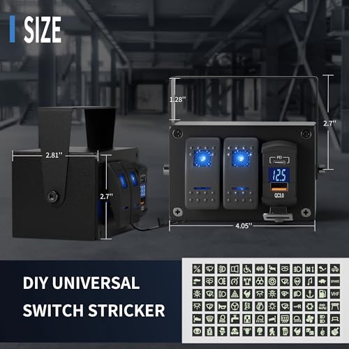 Image of Joinfworld 2 Gang Rocker Switch Box Waterproof 12V LED Light Bar Switch Panel SPST ON /Off with Dual USB Outlet PD Type C& QC 3.0 Car USB Port for Boat Marine Automotive Car Truck RV UTV