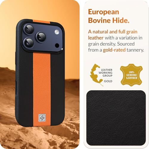 Image of DIZORO Leather Case for iPhone 17 Pro Max, Men Women Luxury Elegant Slim Business PU Cover Soft Non-Slip Grip Shockproof Anti-Scratch Protective Back Cover Black Orange