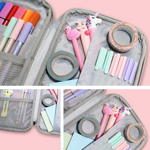 Image of Bolaz Leopard Print Cheetah Pink Pencil Case Pen Case Pencil Bag Pouch Zipper Organizer Stationery School Bag Holder Makeup Bag for Kids Teen Office