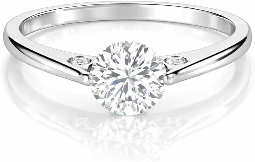 FAIRY COUPLE 0.8 Carat Round Simulated Diamond Engagement Ring for Women, 1.5mm Thin Band 18K White Gold Plated Solitaire Ring, Hypoallergenic Dainty Promise Travel Ring R61 - Image 2