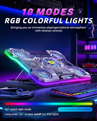 Image of ChillCore RGB Laptop Cooling Pad, Gaming Laptop Fan Cooling Pad 9 Fans for 15.6-19.3 Inch Laptops, Laptop Cooler with 8 Height Stands, 2 USB Ports - A21 Pattern