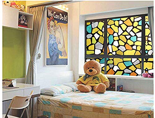 Image of ELTON 3D Window Vinyl Privacy Self Adhesive Decorative Film for Bathroom Door Window Heat Control Anti UV (Shiny Multicolor Stone, 2 x 50 feet, Transparent Dots ).